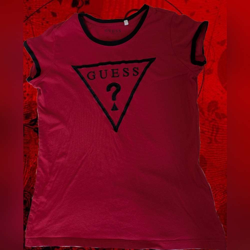 Guess Vintage Red Tee with Black Triangle Logo